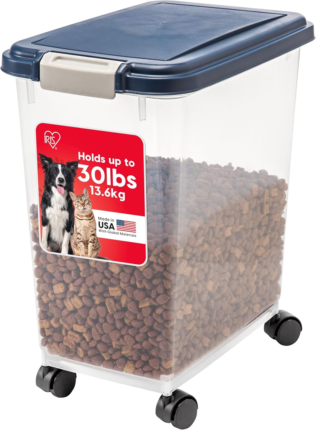 IRIS USA Dog Food Storage Container, up to 30 Lbs, Navy, Made in USA