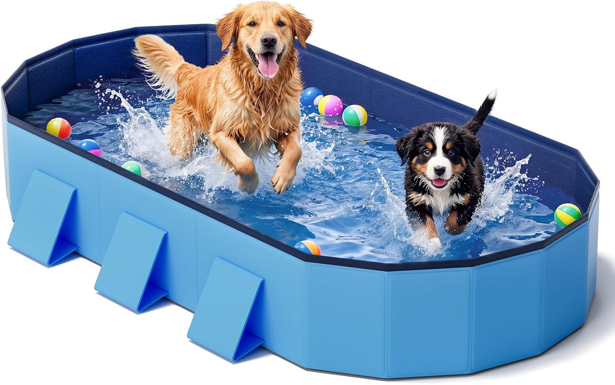 Foldable Dog Pool, 71" Extra Large Portable Pet Bathtub with Non-Slip & Reinforced Support Boards for Indoor Outdoor Backyard Use (Blue)