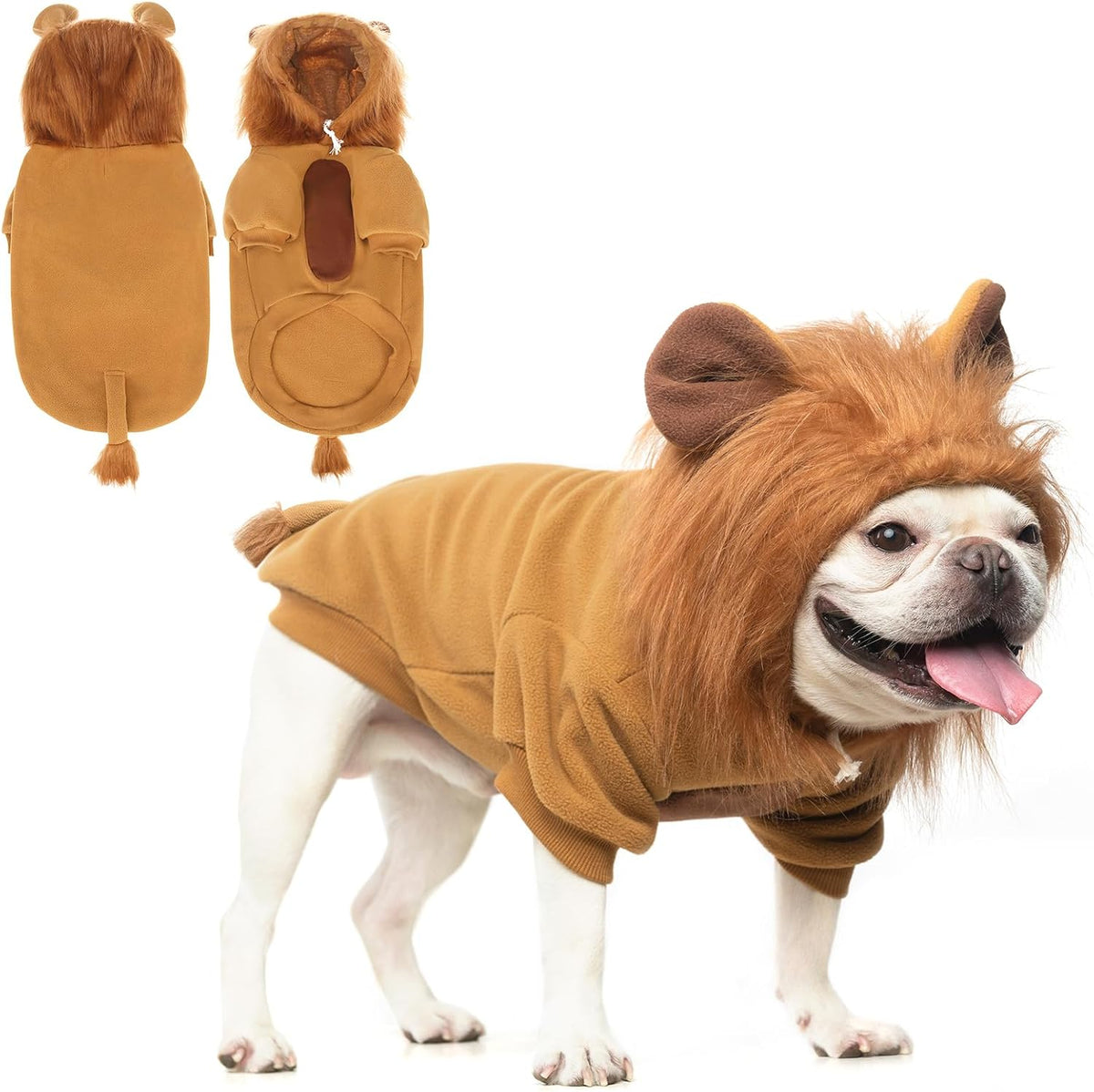 KOOLTAIL Dog Lion Mane Costume Clothes, Fleece Funny Dog Sweater Hoodie Outfits, Pet Halloween Cosplay Cold Weather Coats with Leash Hole for Small Medium Large Dogs Pug Pitbull Corgi Puppy Gift, S