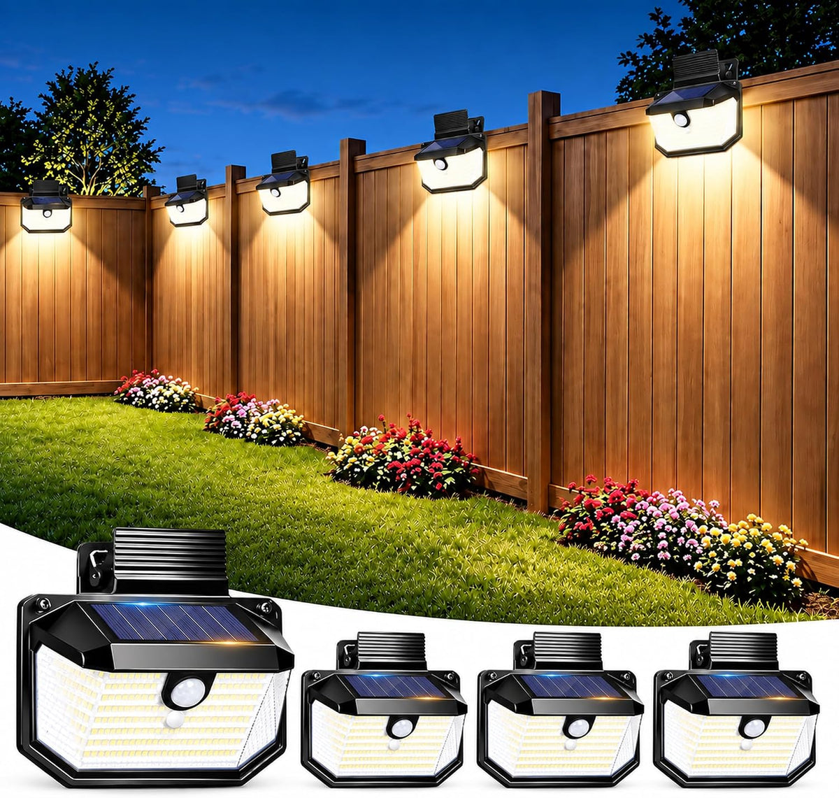 Clip on Solar Lights Warm White, 178 LED Motion Sensor Liglht for Deck