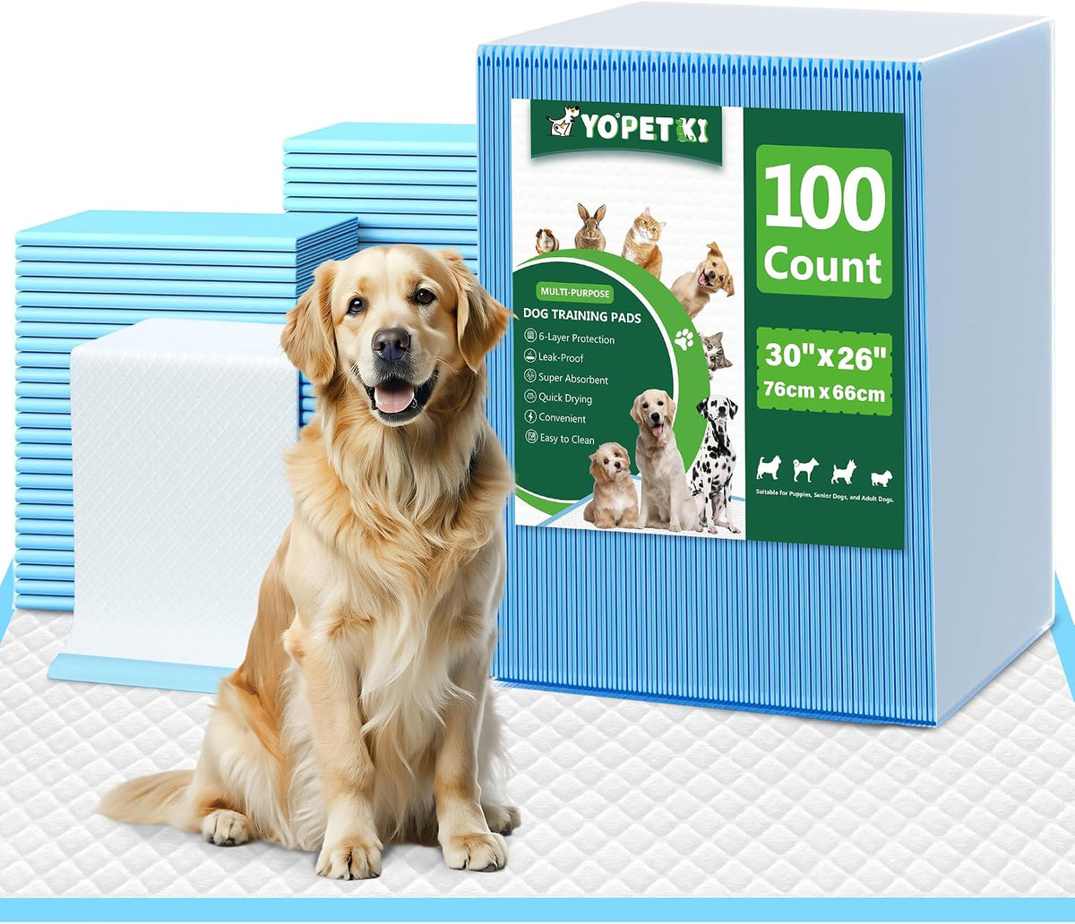 YOPETKI Large Puppy Pads 30"X26" 100 Count, Disposable Dog Pee Pads Leak-Proof, Large Pee Pads for Dogs 100 Bulk Pack, Large Absorbent & Quick-Dry Pet Potty Training Pads for Dogs, Puppies, Doggy