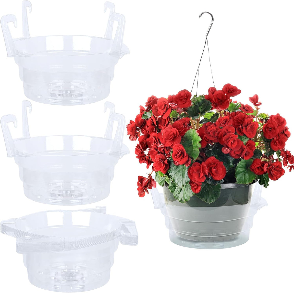 Miuwauer 20 Pack of 6-Inch Hanging Basket Water Catcher Plastic Hanging Plant Drip Pan Tray Plastic Saucers Liners for Indoor Outdoor Hanging Plants Baskets Flower Pots - Clear, Round