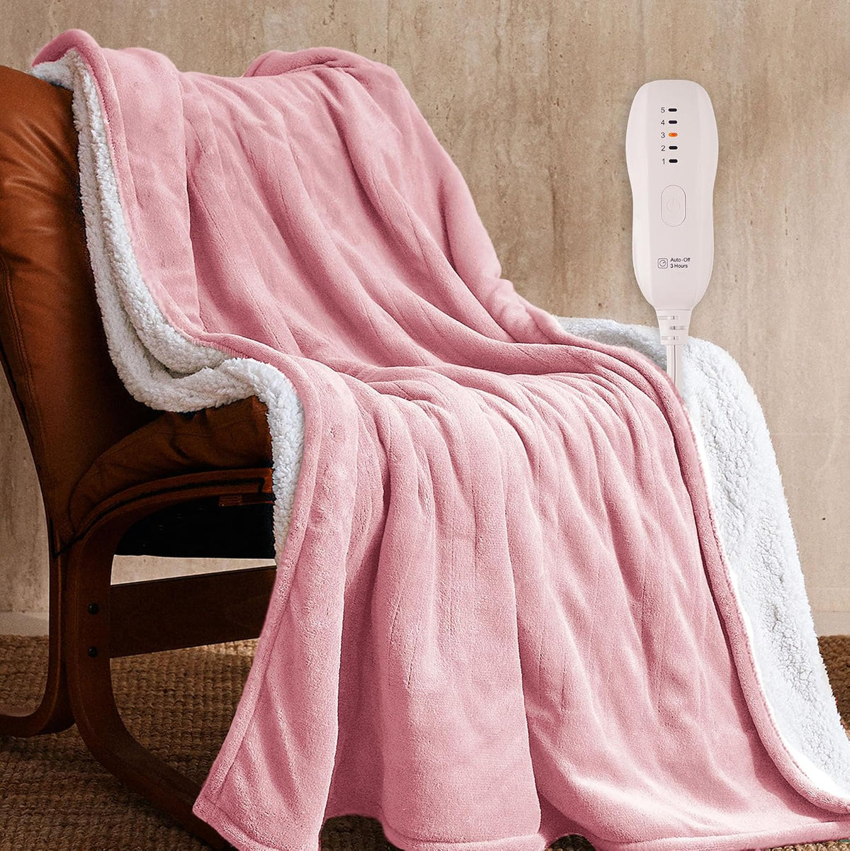 JET'S HOME Heated Blanket 50"X60", 5 Heat Levels Electric Blanket, Pink
