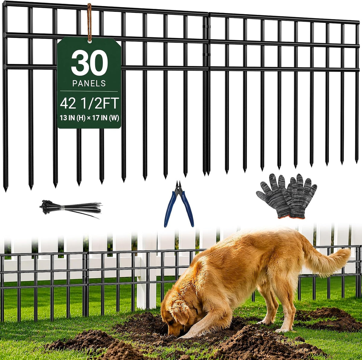 MIXC 30 Pack Animal Barrier Fence, 42.5Ft X 13In Rustproof No-Dig Fence