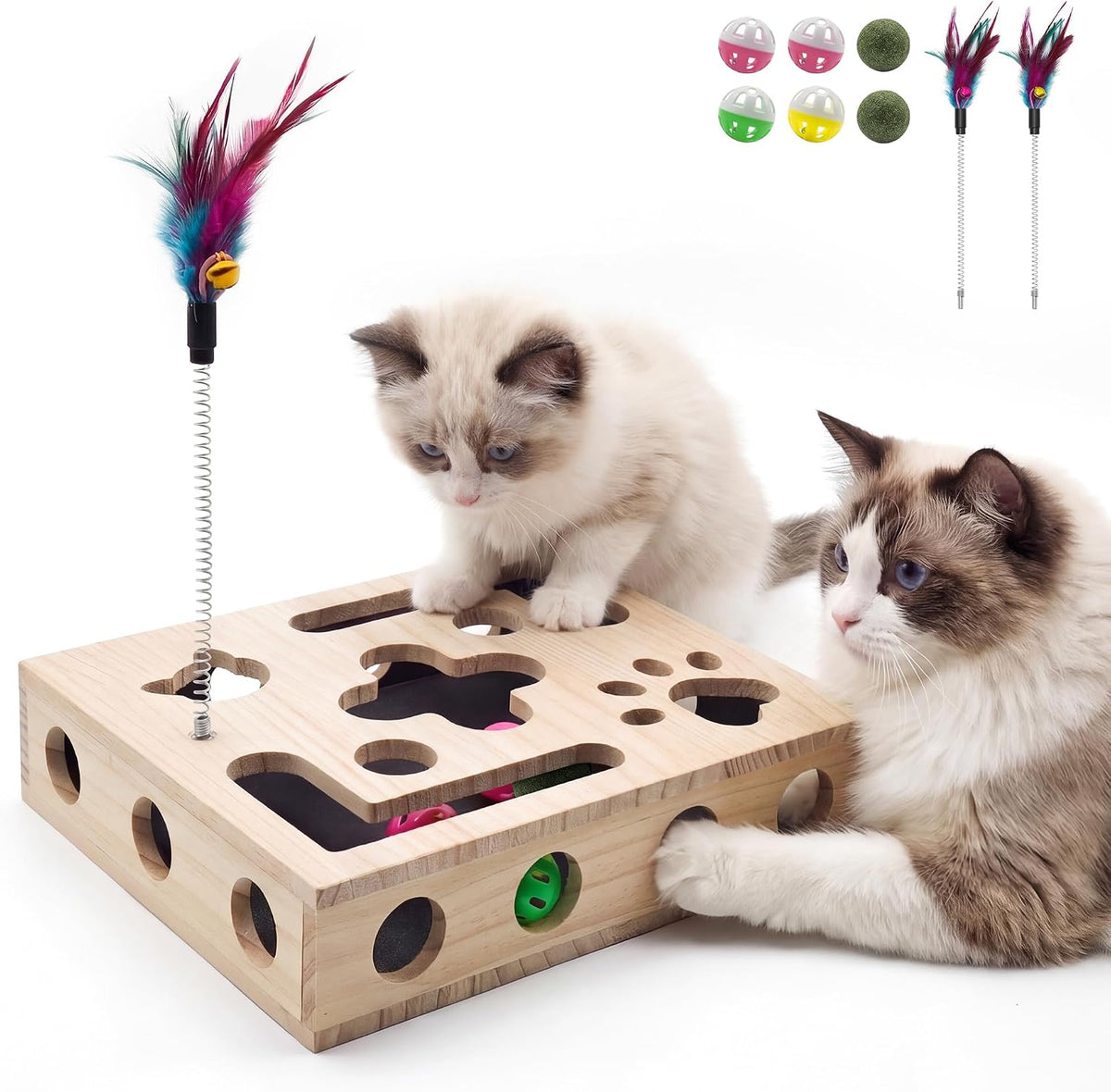 Cat Toys for Indoor Cats - Cat Nail File Box with Interactive Cat Toys, 2026 Upgraded Cat Puzzle Feeder Scratch Puzzle Toy for Indoor Cats, Natural Claw Care (Wood)