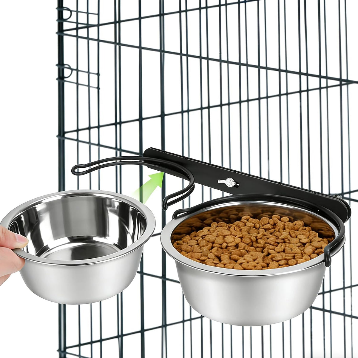 Crate Water Bowl No Spill, 2 Pack Stainless Steel Dog Food Bowl for Kennel
