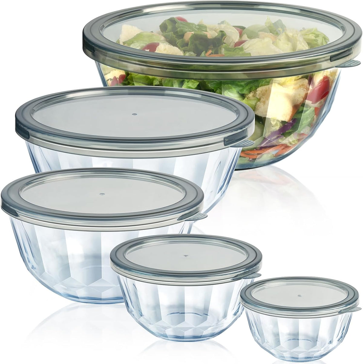 Glass Mixing Bowls with Airtight Lids, 5 PCS Thick Glass Nesting Bowls