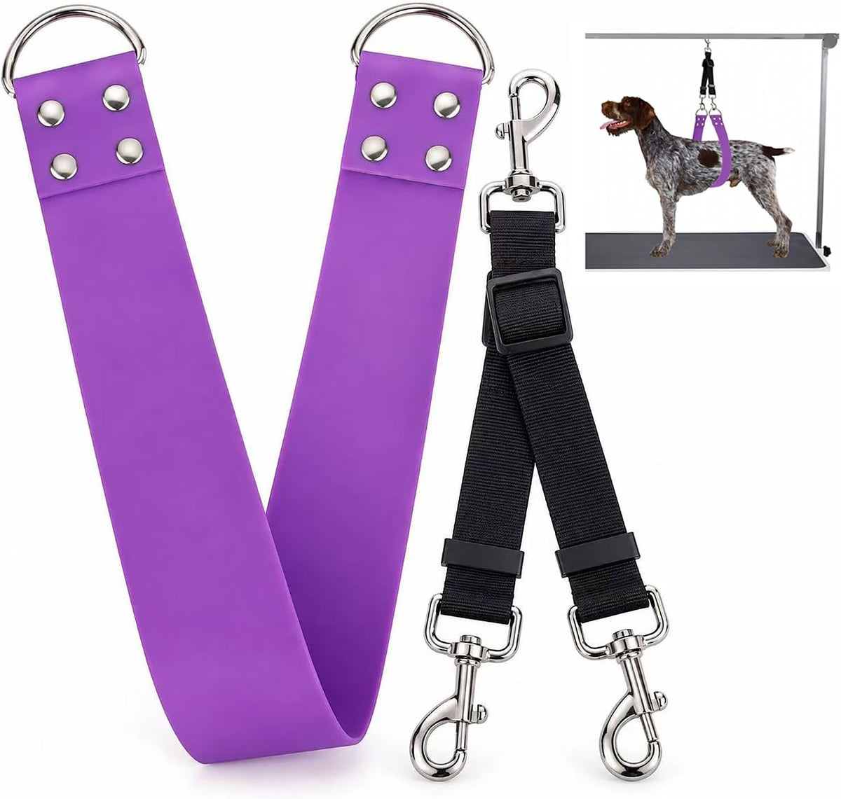 Pet Dog Grooming Belly Strap – 2 Inch Wide Waterproof Strong PVC Support Band, Grooming Loop Restraint for Pet Bathing & Grooming(Purple-Short)