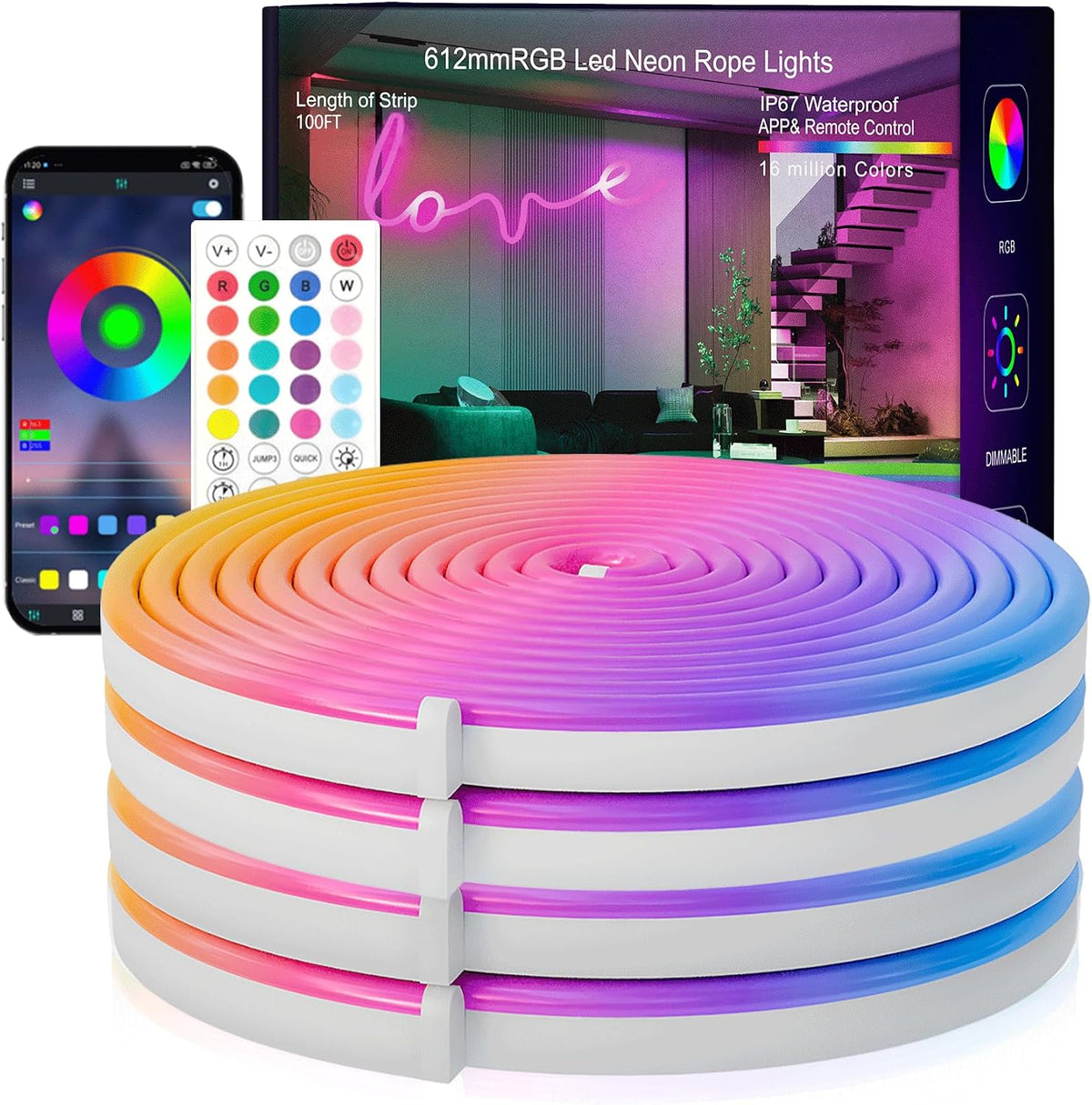 SILFU Neon Rope Lights, 40FT (2X20Ft) RGB LED Strip Lights