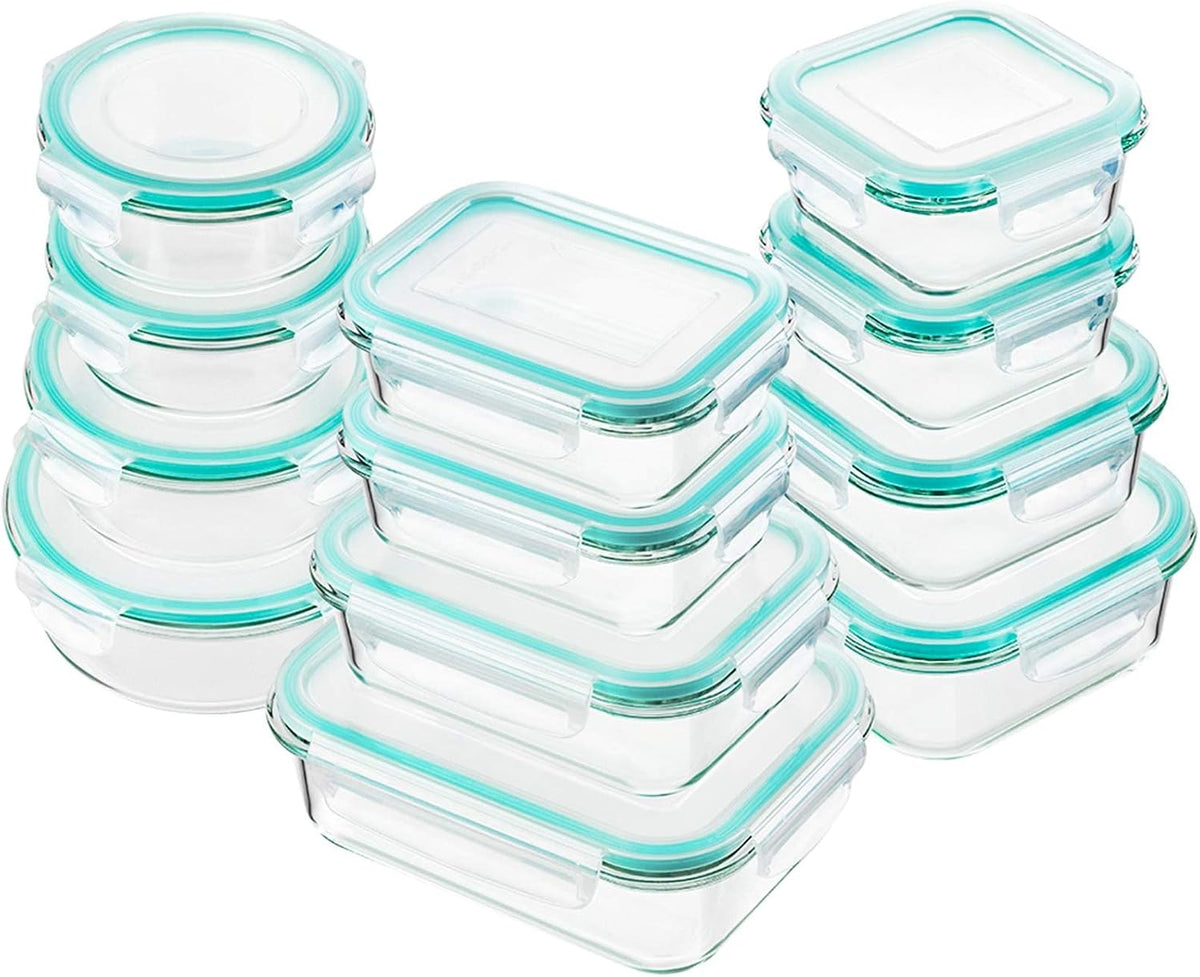 24Pc Glass Food Storage Containers, Locking Lids,Glass Meal Prep Containers
