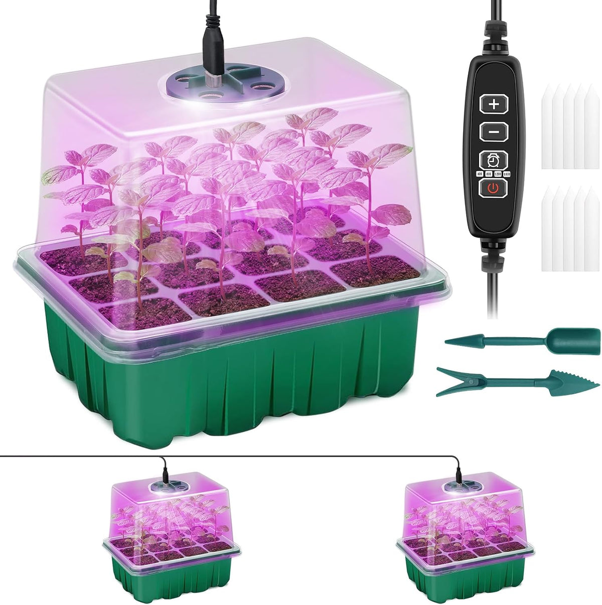 Seed Starter Trays with Grow Light Kit, 2 Pack Plant Greenhouse Propagator