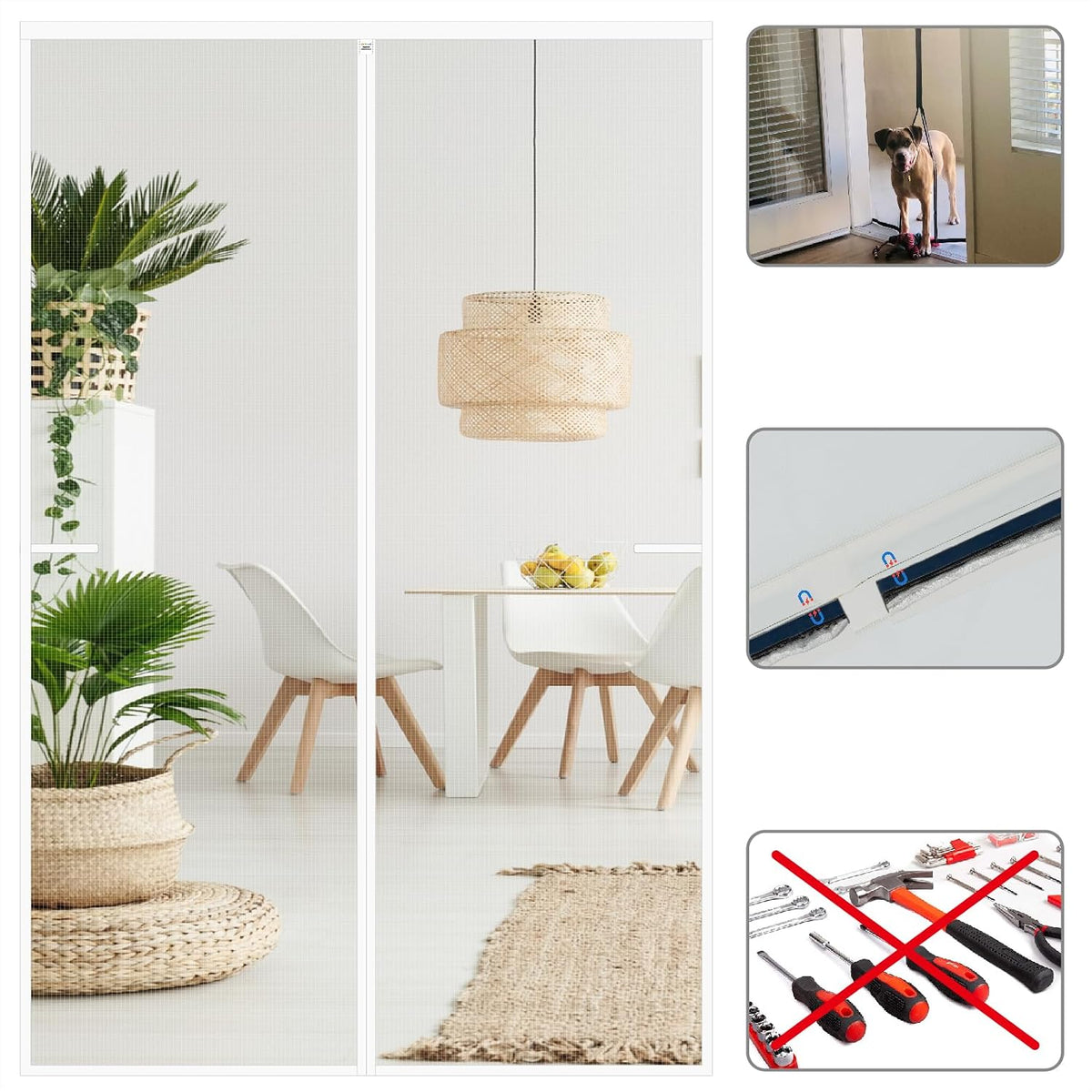 CHIYUNS White Screen Door Mesh Magnetic Closure Heavy Duty 36 X 96 Inch, Self Closing Fiberglass Mosquito Net with Magnet for Doors, Bug Fly Screens Curtain for Doorway, Keep Bugs Out, Pet Friendly