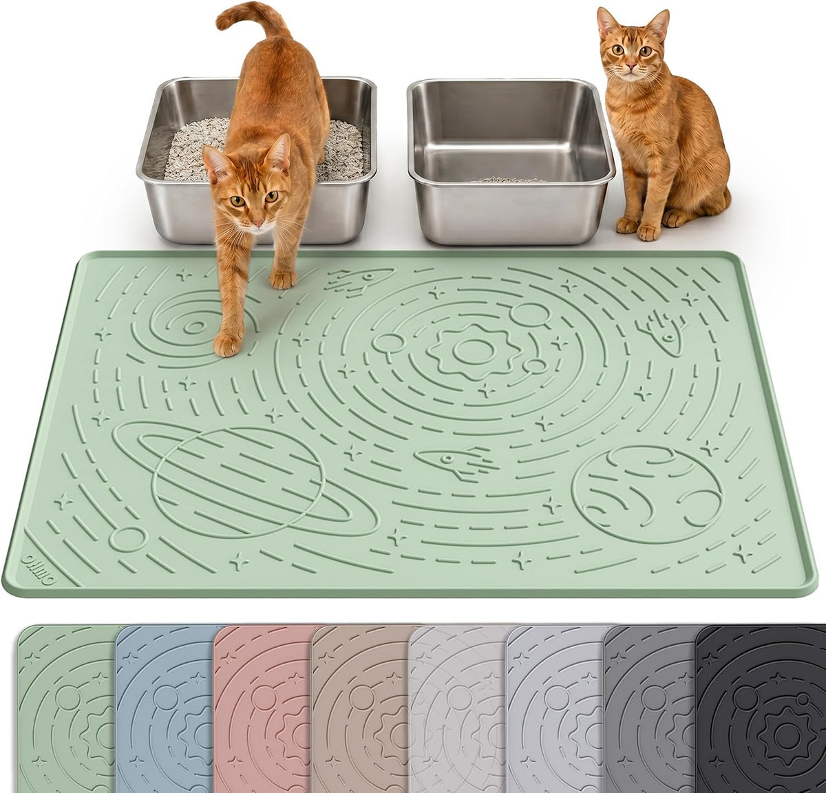 OHMO Large Cat Litter Mat 31.5X23.6" High Raised Edge Silicone, Sage Green