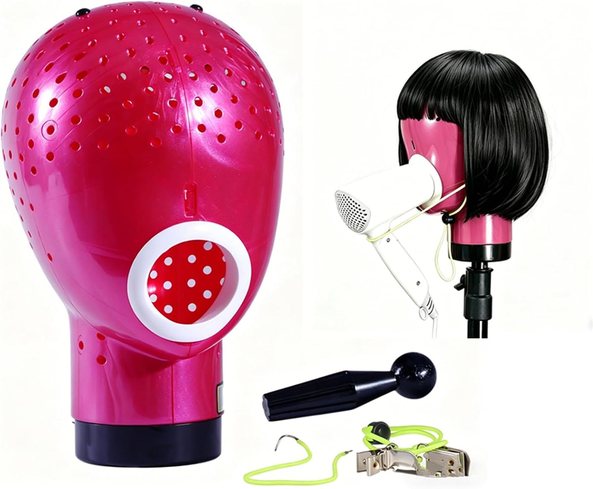 Hands‑Free Wig Drying Mannequin Head with Clips, Ventilated Wig Stand for Fast Cold Air Drying, Time-Saving Wig Drying Tool for Synthetic & Human Hair Wigs, Extensions, Hairpieces for Home & Salon Use (Hot Pink)