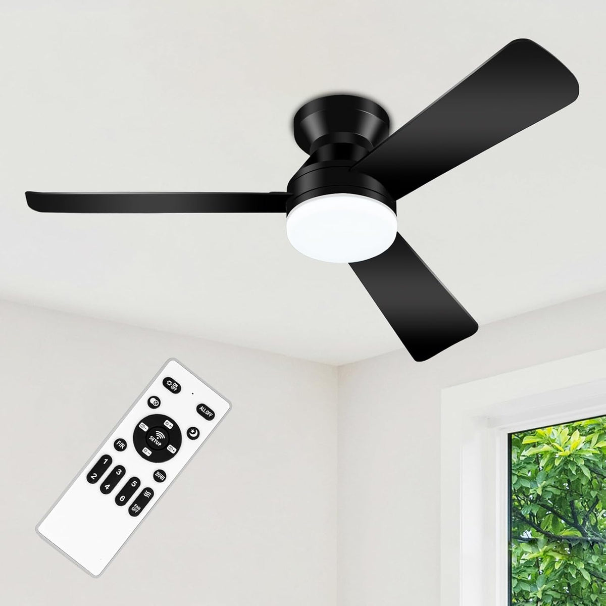 42'' Black Low Profile Ceiling Fans with Lights and Remote Control