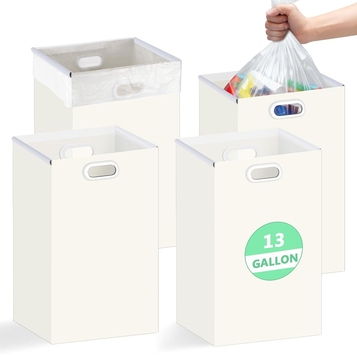 SARDVISA 4Pack 13 Gallon Disposable Trash Can with Handles, Collapsible Bin