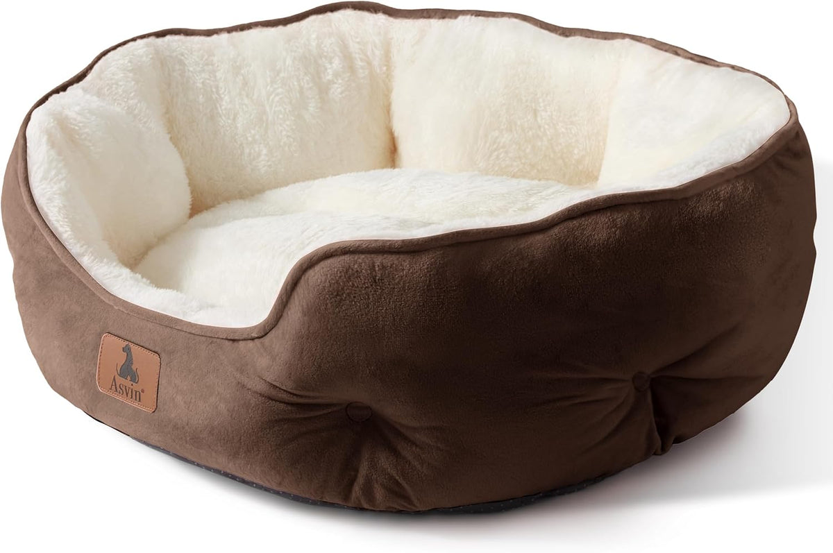 Asvin Small Dog Bed for Small Dogs, Cat Beds for Indoor Cats, Pet Bed for Puppy and Kitty, Extra Soft & Machine Washable with Anti-Slip & Water-Resistant Oxford Bottom, Brown, 20 Inches
