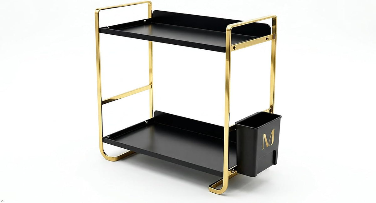 2 Tier Bathroom Countertop Organizer, Black and Gold