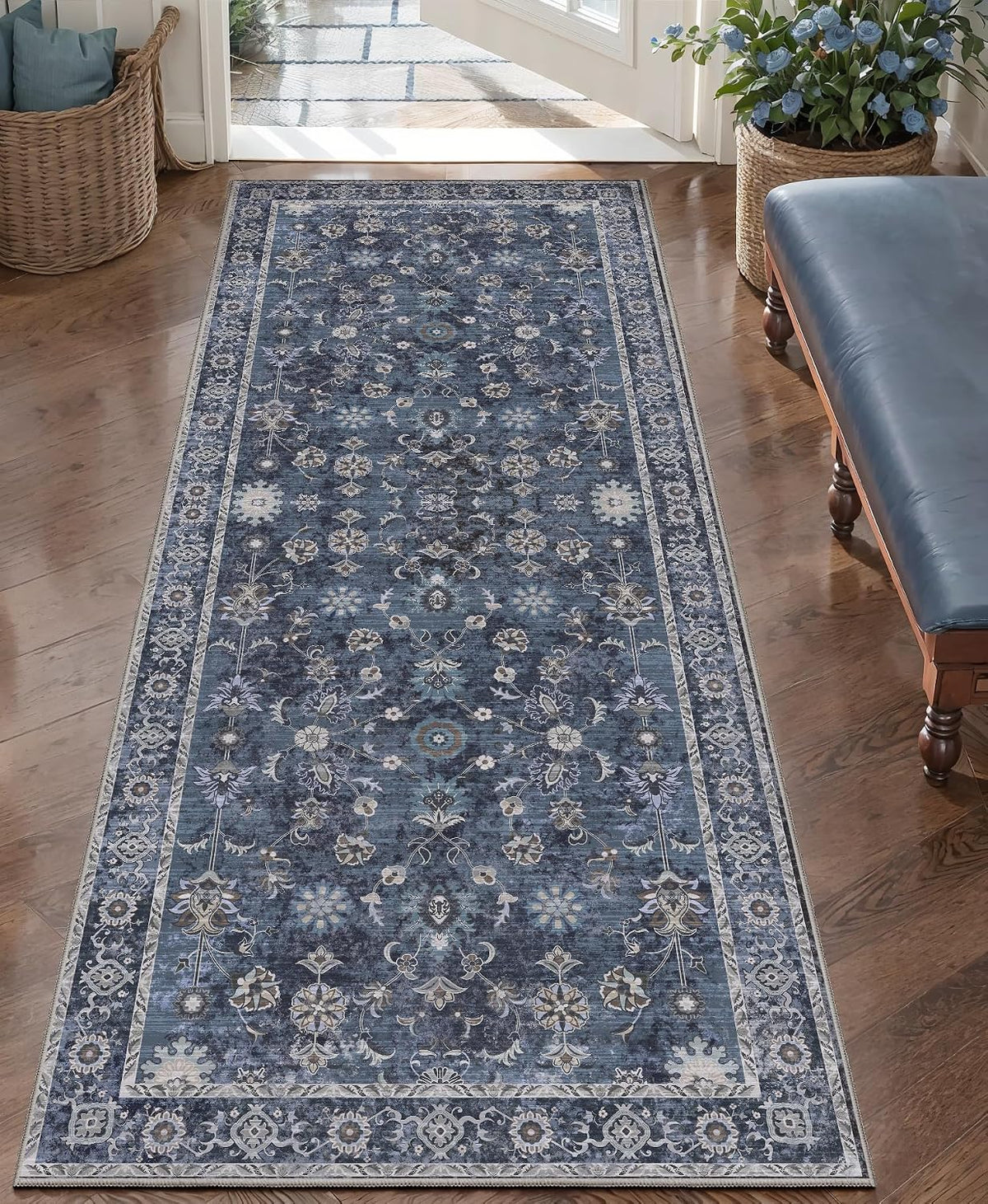 Tangsoo 2X5 Washable Runner Rug Non Slip,Blue Runner Rugs for Hallway
