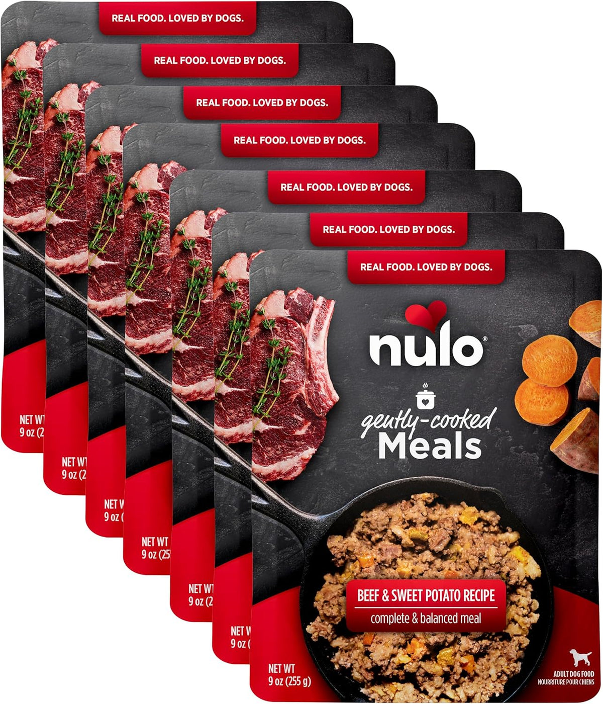 Nulo Wet Dog Food or Topper, Gently Cooked, Beef & Sweet Potato, 9 Oz X 8