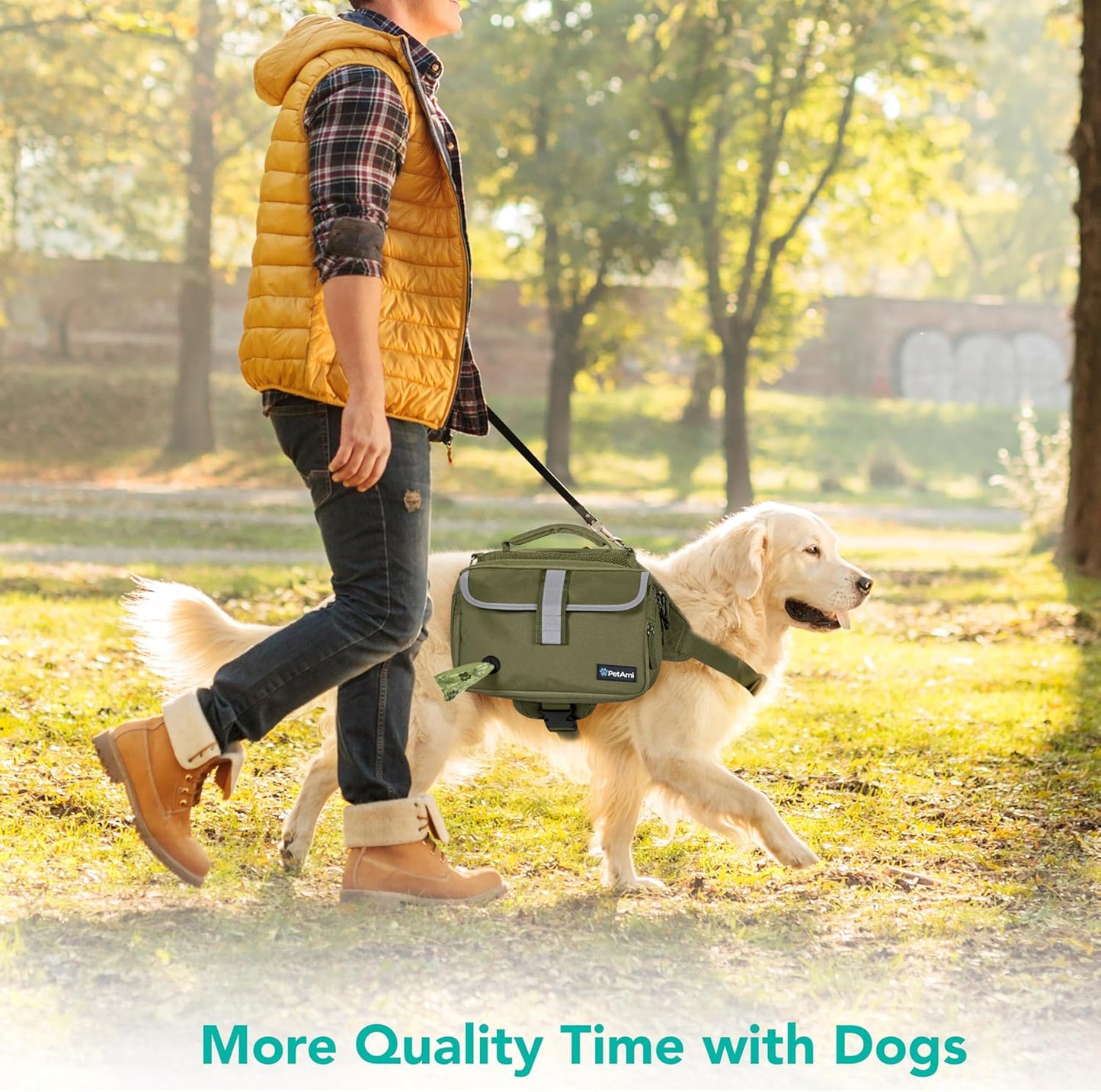Petami Dog Backpack for Medium & Large Dogs, Saddle Bag for Dogs to Wear for Hiking, Pet Backpack Harness Dog Pack with Reflective Side Pockets for Walking Running.