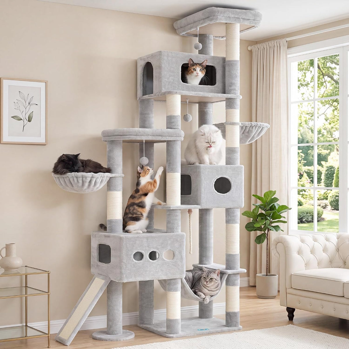 Gitelsnour Cat Tree, 89" (225Cm) Tall Cat Tower with 3 Cat Condos GCT808W