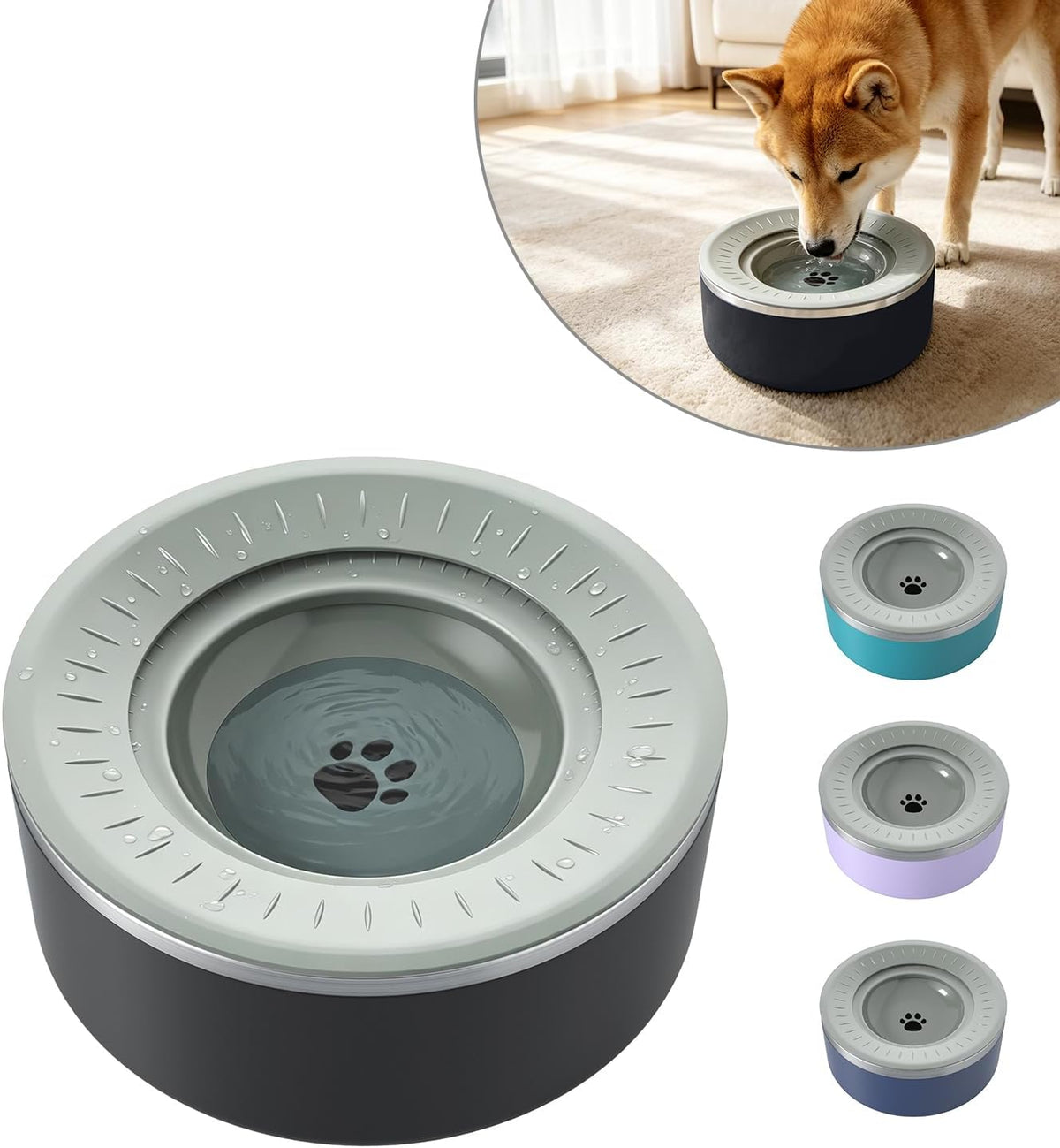 Stainless Steel Dog Water Bowls, No Spill Water Bowls for Dogs, Black