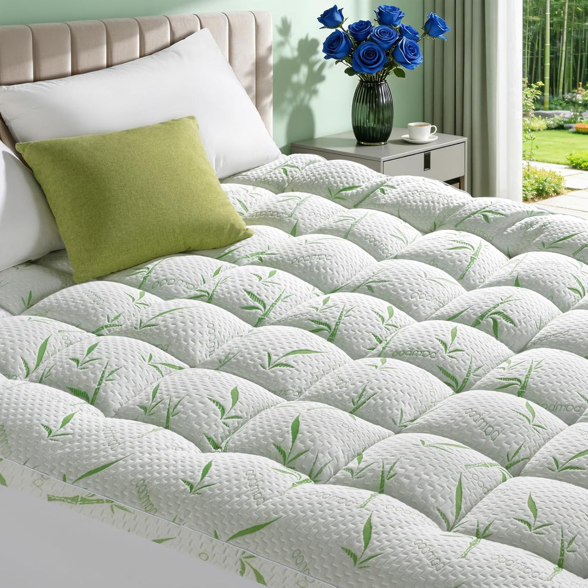 3 Inch Mattress Topper - Viscose Made from Bambu,Cooling Soft Pillow Top Mattress Pad Cover for Back Pain,Mattress Protector with 8-21 Inch Deep Pocket (Queen,60"X80")