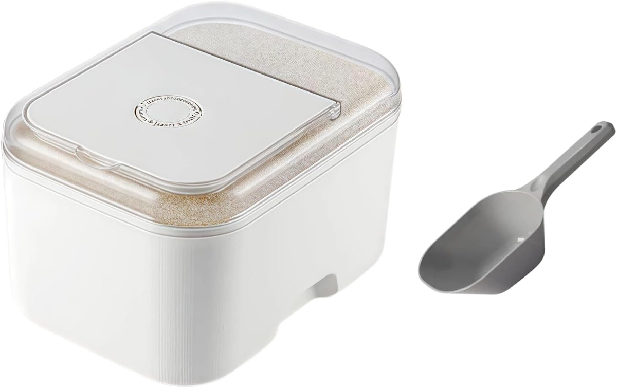 Large Rice Flour Storage Container 20-25 Lbs,Measuring Cup and Spoon,Rice Flour Dispenser with Flip-Up Lid,Carrying Handles,Airtight Food Storage Container for Cereal, Sugar, Beans, Pet Dog Cat Food