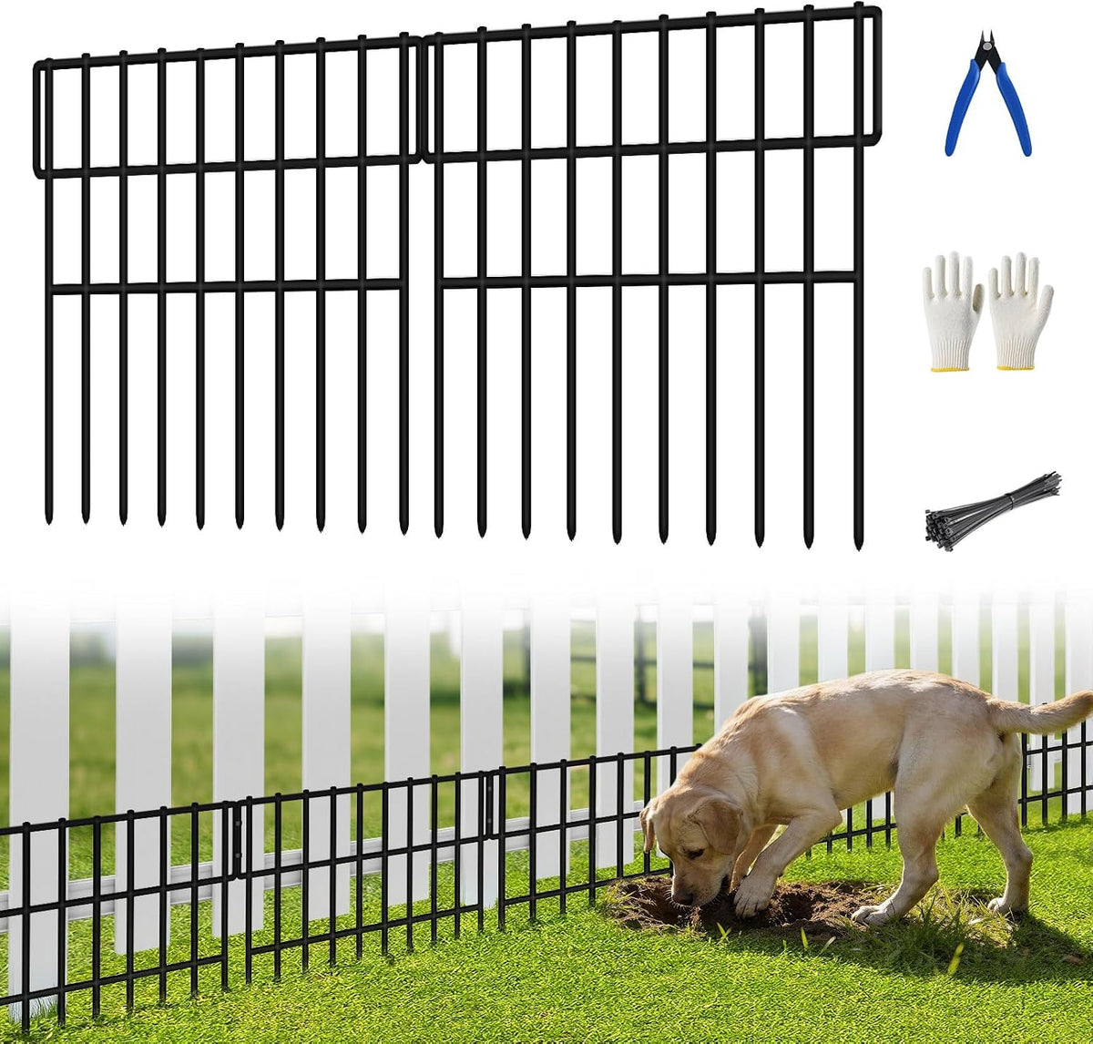 ULIOK 30 Panels Garden Fence Animal Barrier, Animal Barrier Fences No Dig Fence, 42.5Ft(L) X 13In(H) Dog Fencing Rabbit Fences, 1.5In Spike Spacing Rustproof Metal Fences Border for Outdoor Yard
