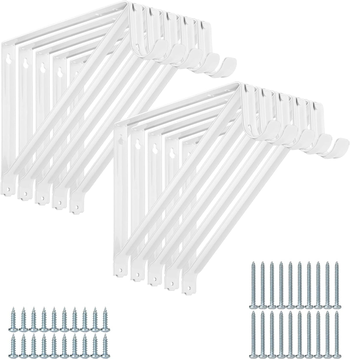 10 Pack Heavy Duty Closet Shelf & Rod Brackets, Wall Mounted Closet Shelf Brackets, 11 X 9.45 Inch Closet Shelf Brackets with Rod Support, White