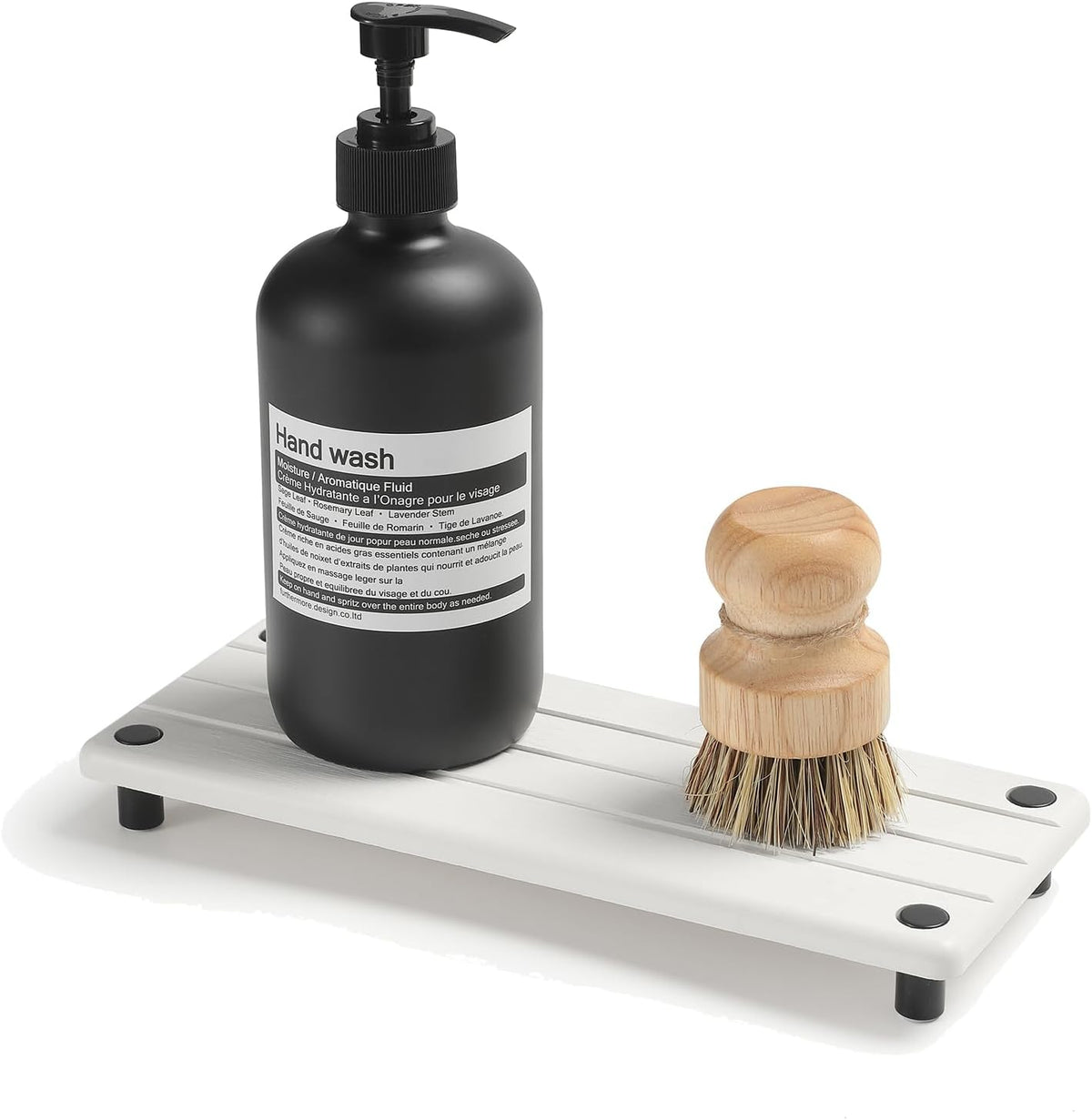 Razborci Instant Dry Sink Caddy Kitchen Sink Organizer, Quick Drying Diatomaceous Earth Stone Sink Tray Sponge Holder Soap Dish, Bathroom Countertop Vanity Dispenser Toothbrush Bottle, White, 10" X 4"