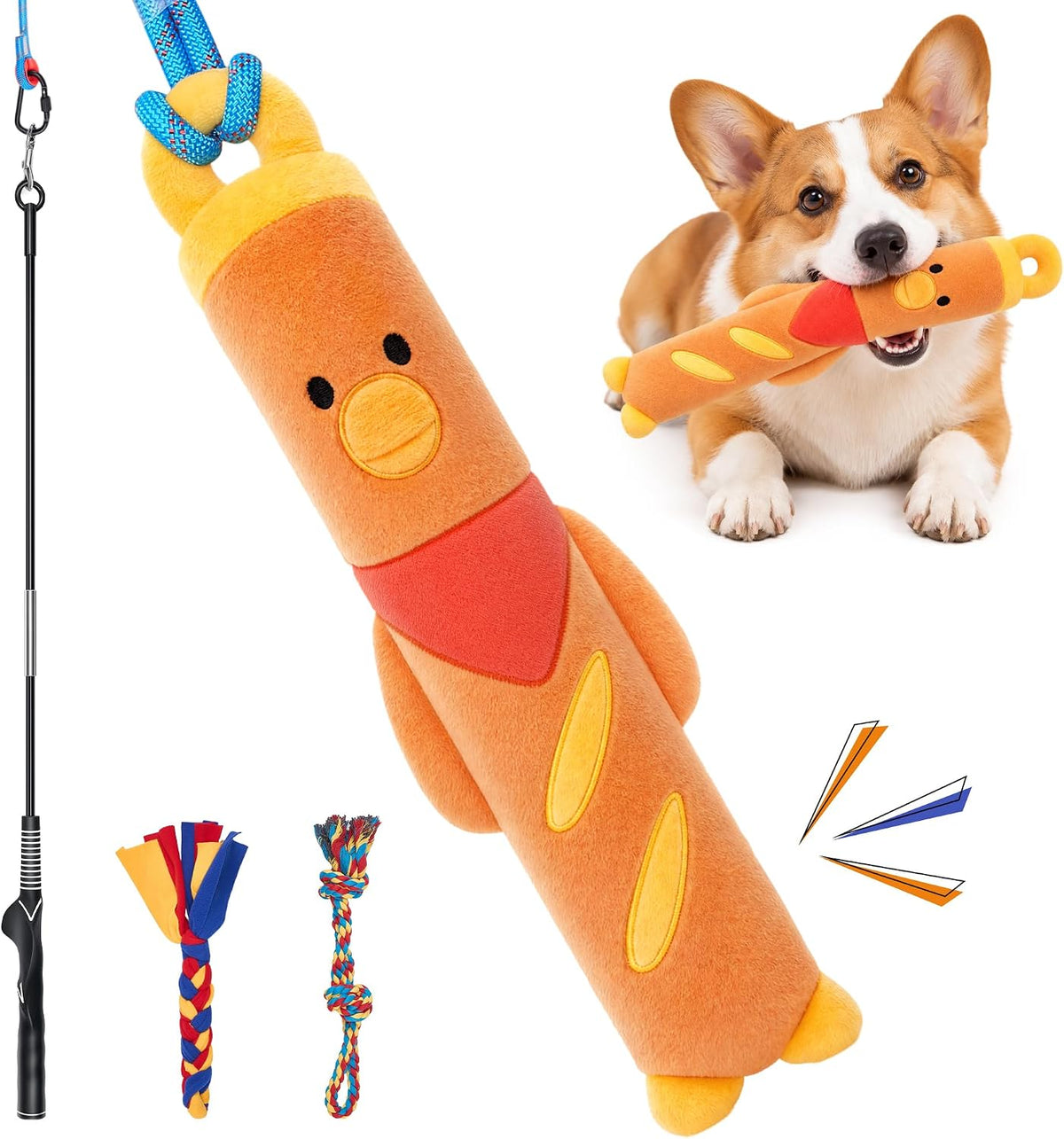 Burgeonnest Flirt Pole for Dogs with 3 Replacement Toys