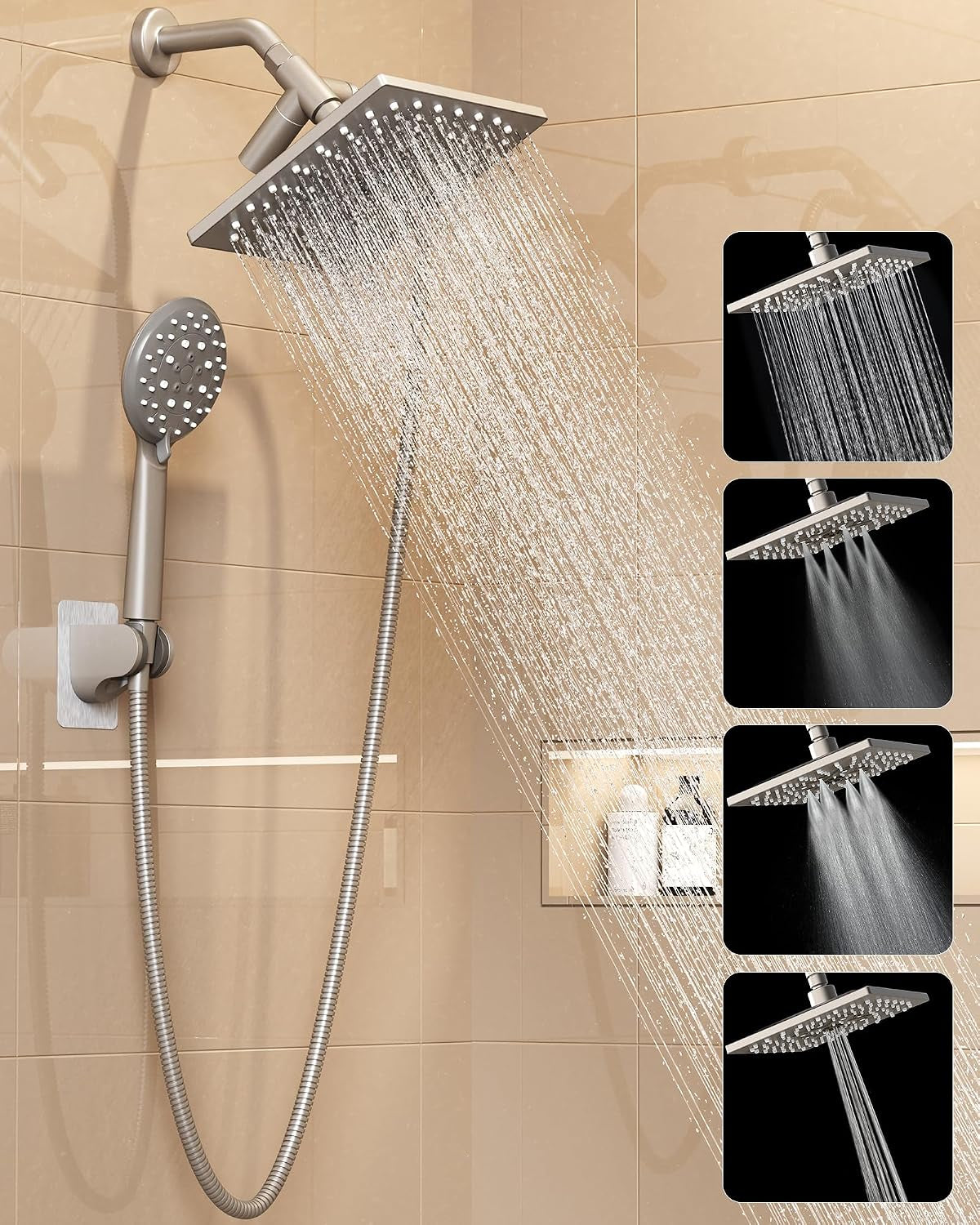 Veken Multi-Function Shower Head with Handheld, High Pressure, Starlight
