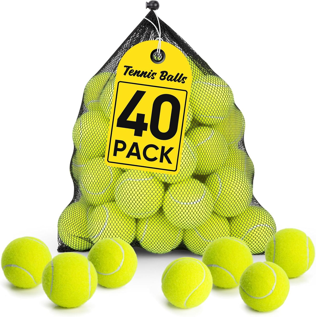 Treeroot 16/30/40/60/80 Pcs Tennis Balls, High Elasticity Tennis Balls Bulk, Comes with a Portable Mesh Bag, Tennis Ball for Dogs, Suitable for Beginner Training Ball, Durable & Bounce