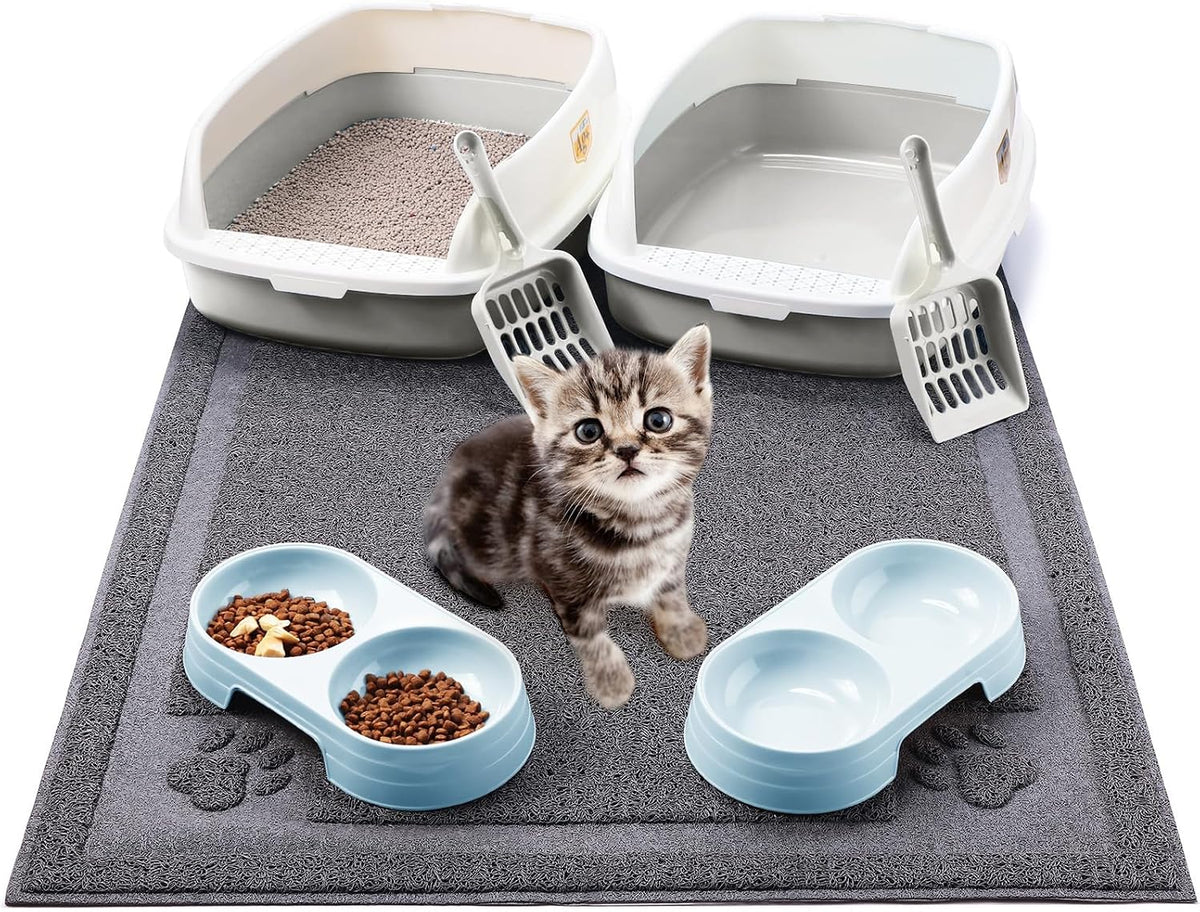 Sliner 7 Pcs Kitten Litter Box Kit Small Low Entry with Scoop, Gray