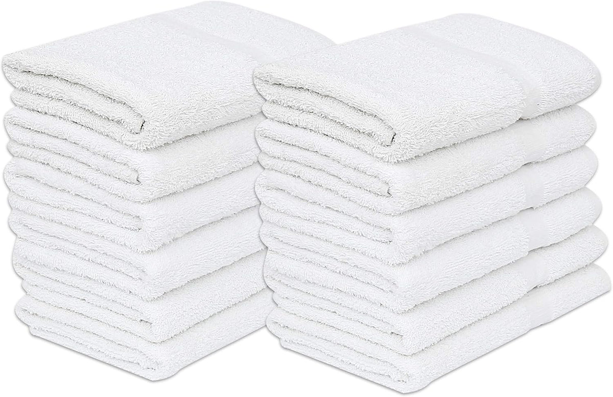 GOLD TEXTILES 12 White Economy Bath Towels Bulk (24X48 Inch) Cotton Blend for Softness-Commercial Grade Easy Care
