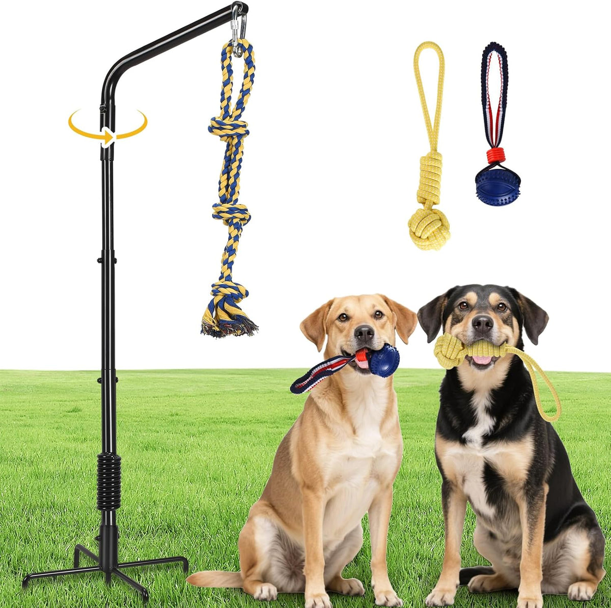 Augfir Tether Outdoor Dog Rope Toy with Strengthen Spring Pole, 3 Kinds Dog Tug of War Toys for Self Play and Interactive in Park, Yard, Lawn Rope, Suitable for Large Medium Small Dogs (Black)