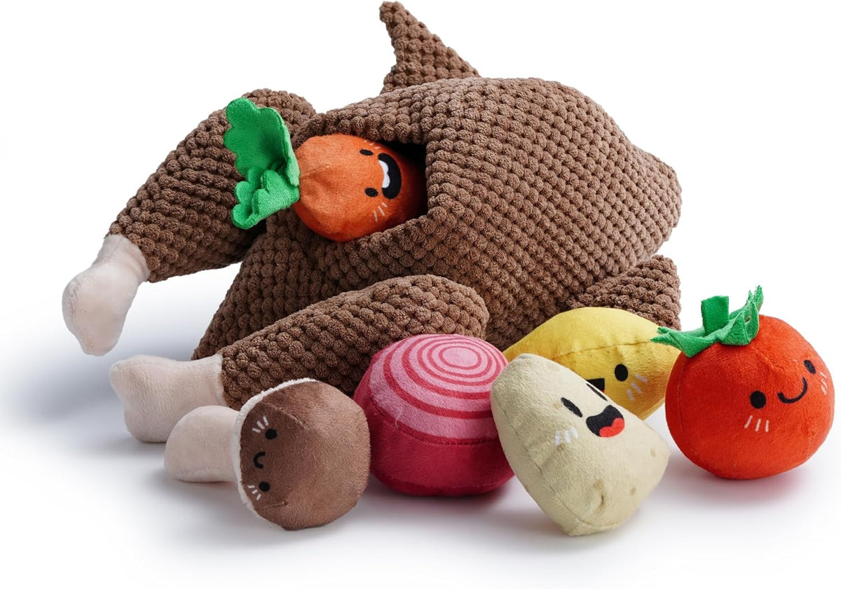 Nocciola 7 in 1 Thanksgiving Turkey Dog Toys, Squeaky Stuffed Soft Interactive Cognitive Enrichment Hide and Seek Dog Chew Toys for Large Medium Small Dogs, Cute Plush Pet Supplies 7 Packs