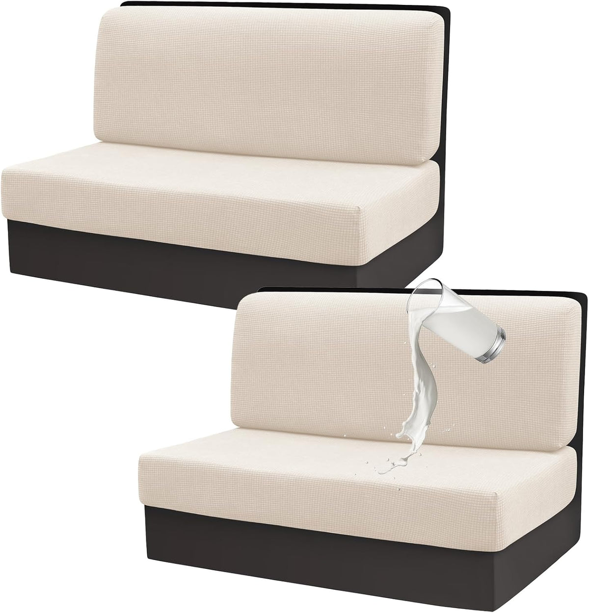 Gollense RV Dinette Cushion Covers Set of 2, Waterproof Stretch Camper Cushion Covers, Sectional Replacement RV Seat Covers for Trailer Couch, Includes 2 Backrest Cover & 2 Bench Cover (Beige)