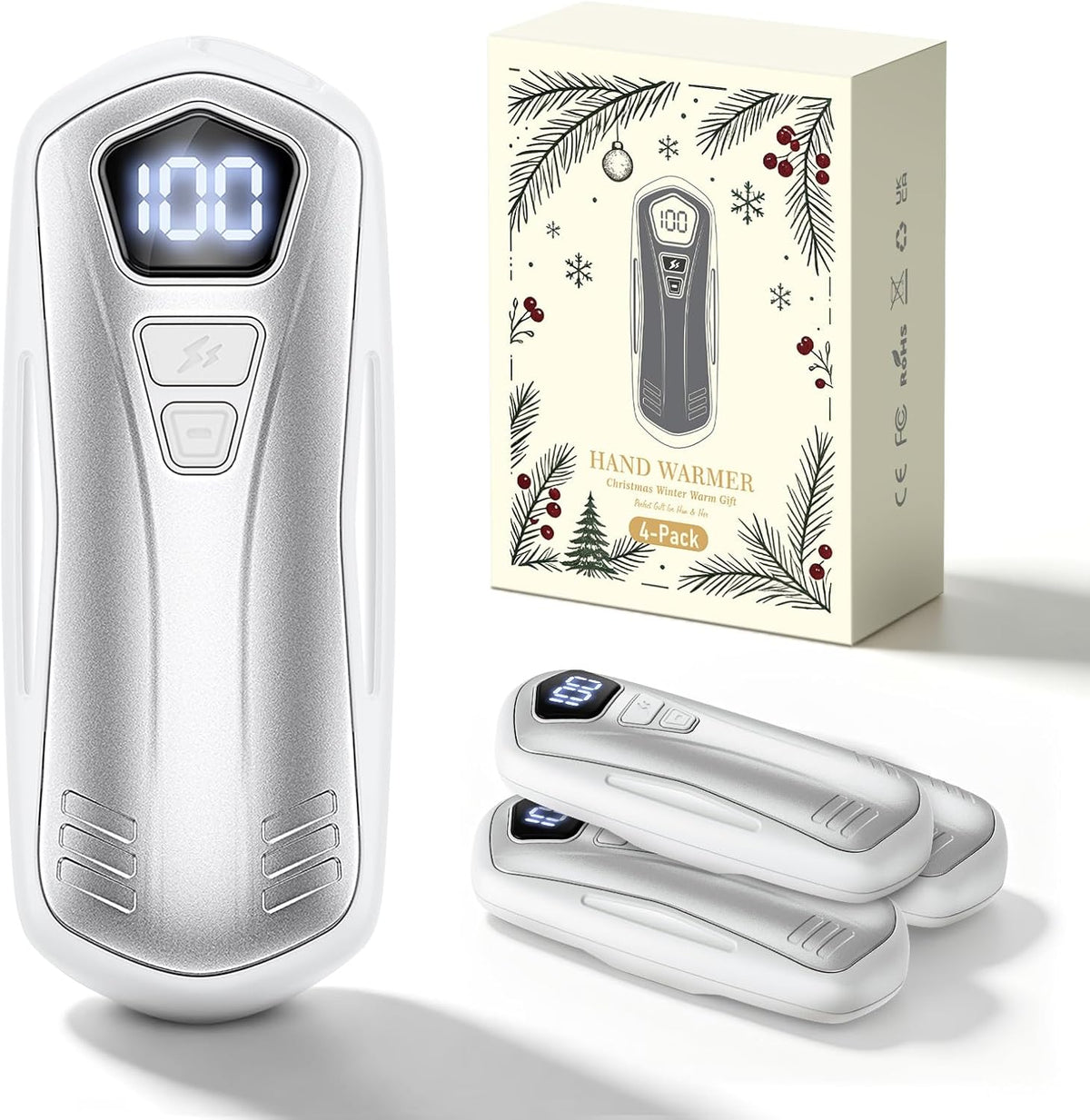 AI Hand Warmers Rechargeable 4 Pack, LED Display, 12000Mah, 2S Fast Heat