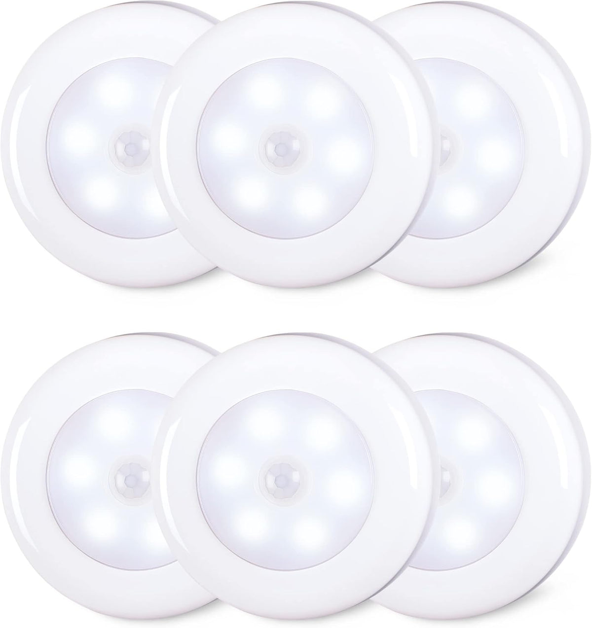 STAR-SPANGLED 2.8” LED Motion Sensor Light Indoor AAA Battery, 6 Pack White
