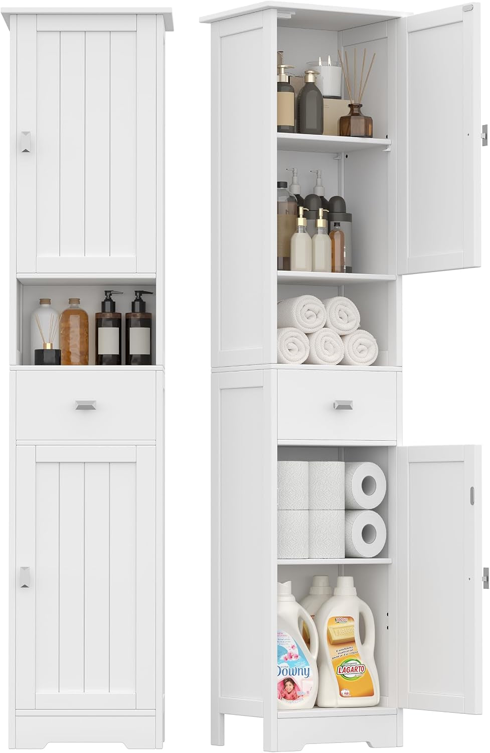 Akxomel 67" H Narrow Tall Bathroom Cabinet with 2 Doors and Storage Drawer
