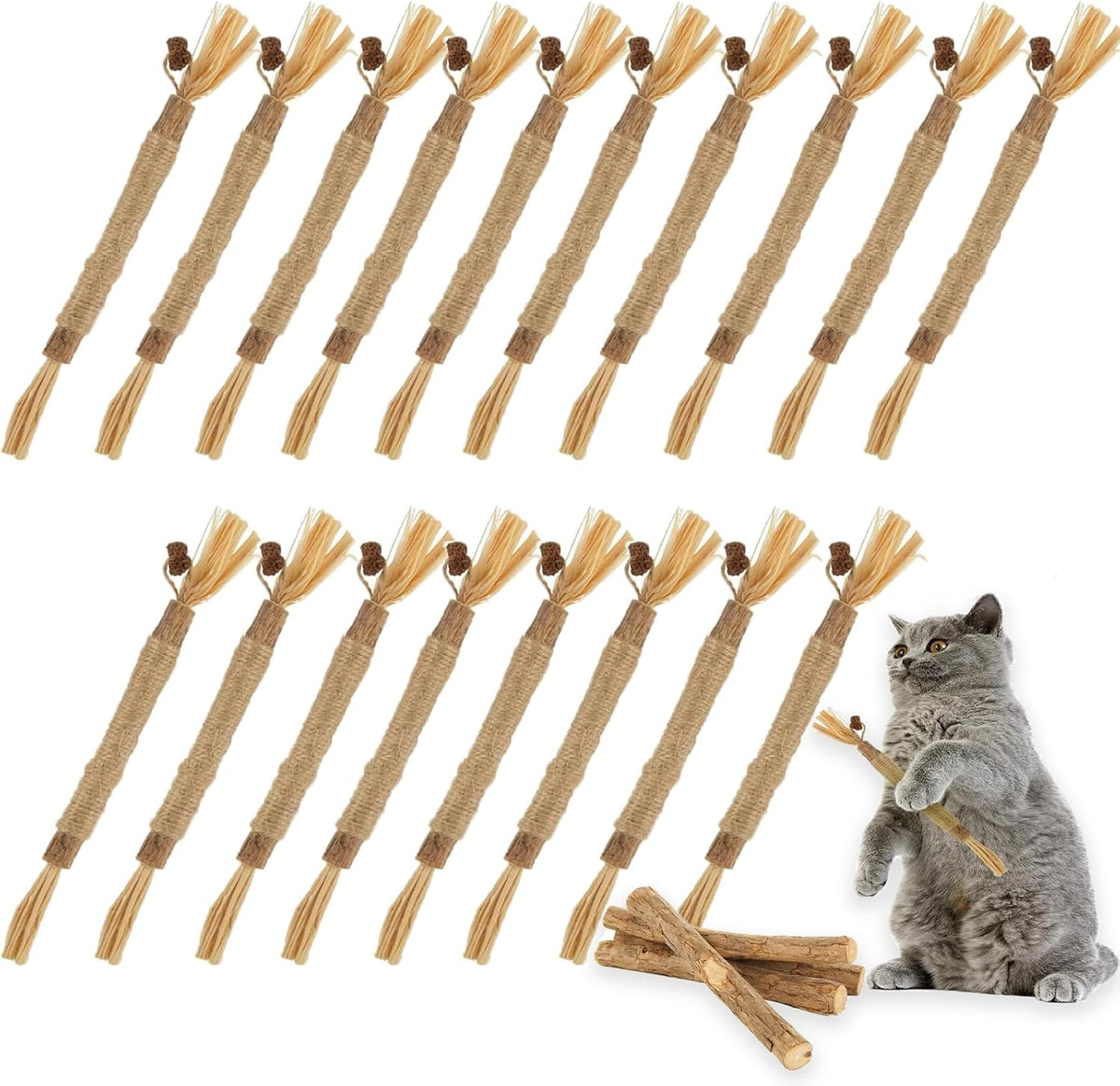 20Pcs Silvervine Sticks for Cats, Natural Cat Chew Toys, Nylatails Silvervine Dental Stick for Dental Care, Edible Matatabi Cat Chew Sticks for Teeth Cleaning, Kitty Toys for Indoor Cats