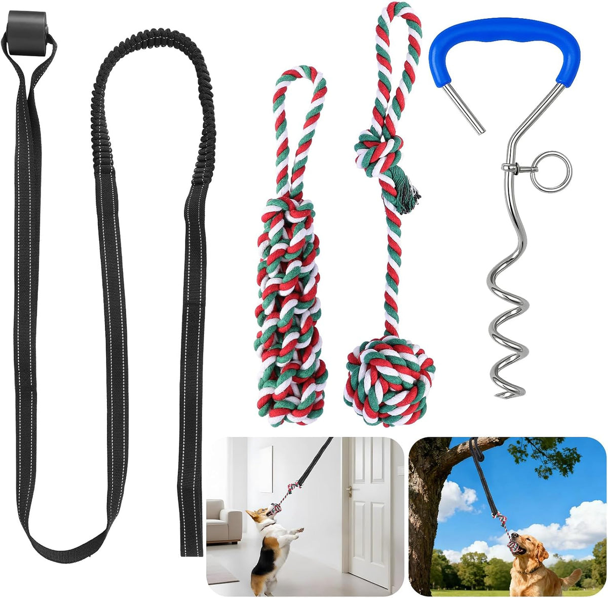 HOPET Bungee Tug Toy for Dogs,Tug of War Dog Toy for Aggressive Chewers to Keep Them Busy,Interactive Dog Rope Toy for Medium/Small Dogs,Can Used on Doors and Trees