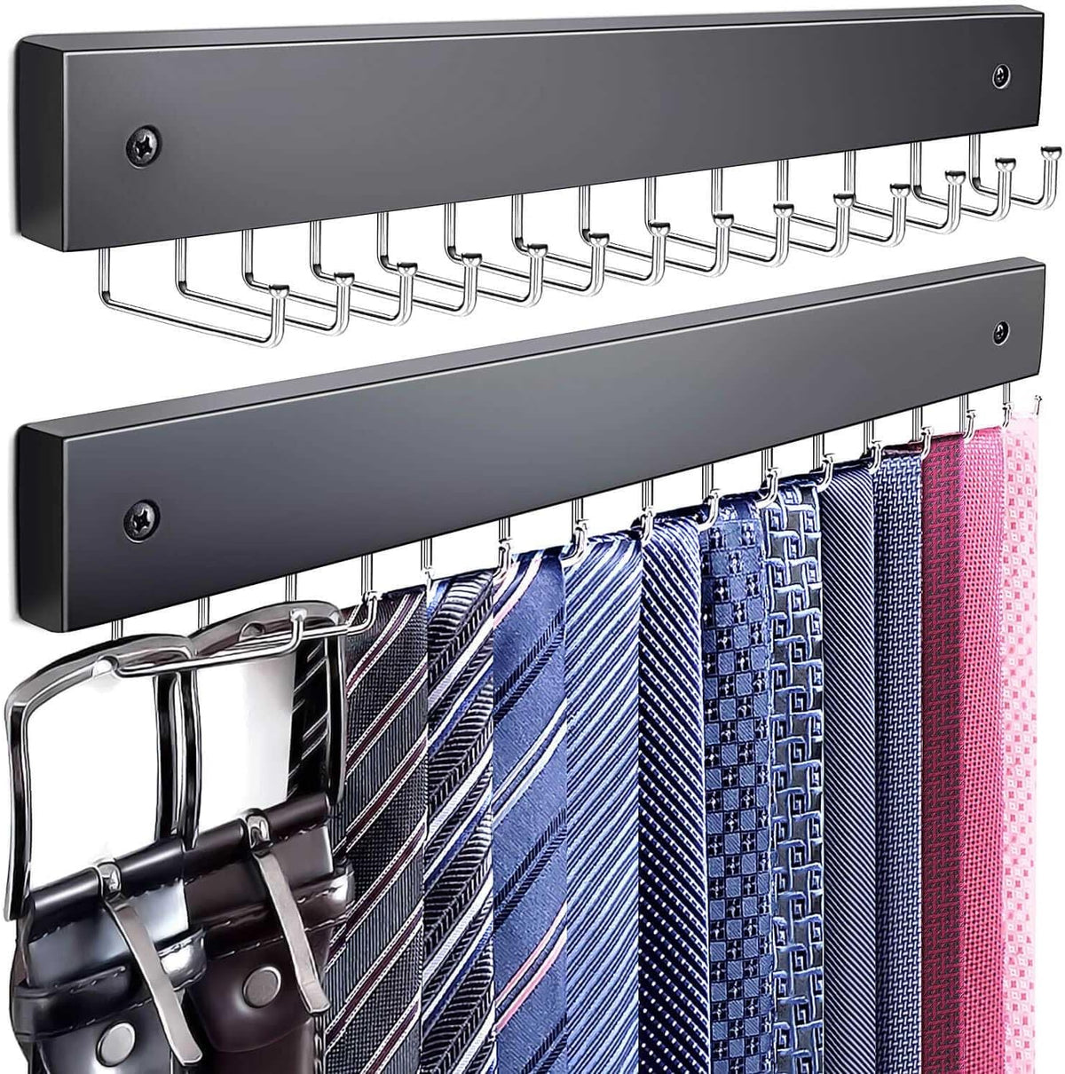 2-Pack Tie Rack Wall Mounted, Belt Hanger, Tie Organizer for Closet