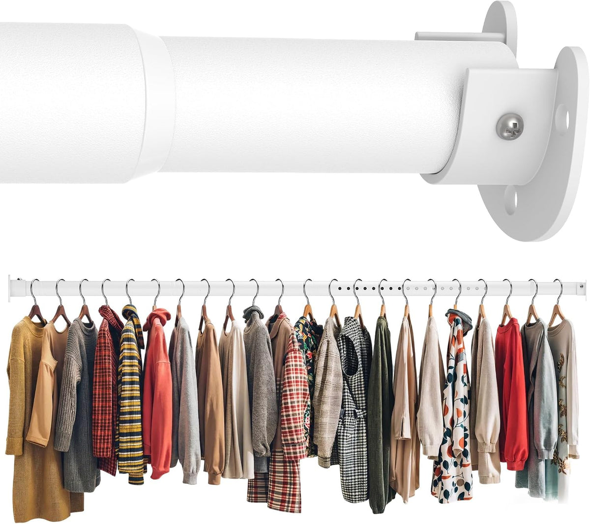 Metal Closet Rod 1.3" Heavy Duty Adjustable Hanging Rod 17-87 Inch