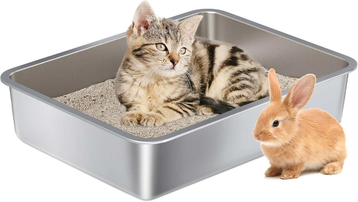 Stainless Steel Litter Box Kitten,Metal Cat Litter Box Low Entry,4" H