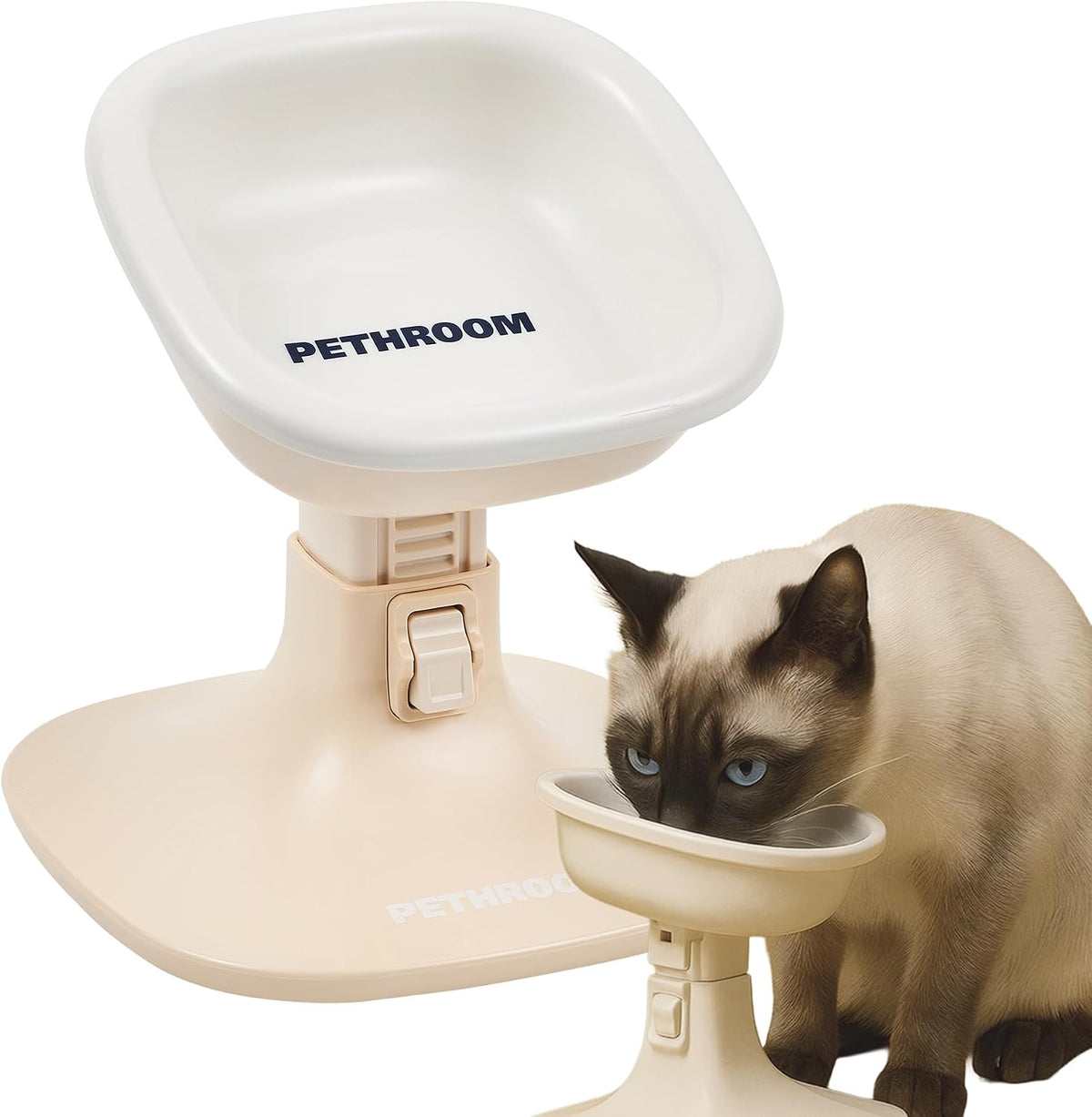 PETHROOM Well Fit Elevated Dog Bowl Stand, Beige