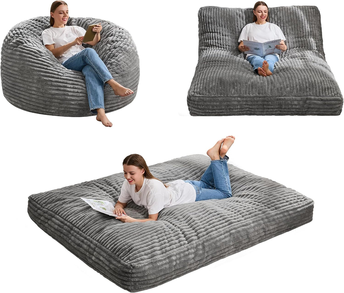 Hobestluk Adults Bean Bag Chairs Convertible 3 in 1 Large Beanbag Couch